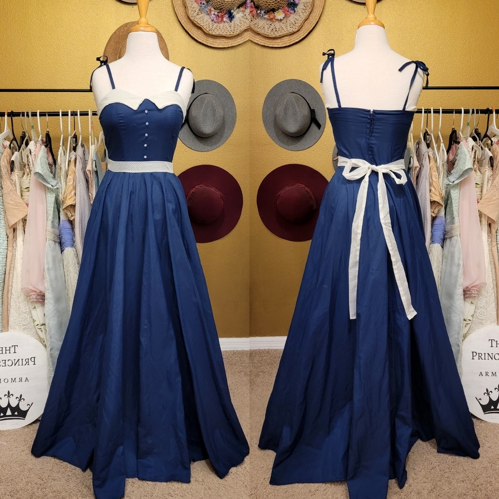 Vintage 70s Elegant Navy Maxi Dress